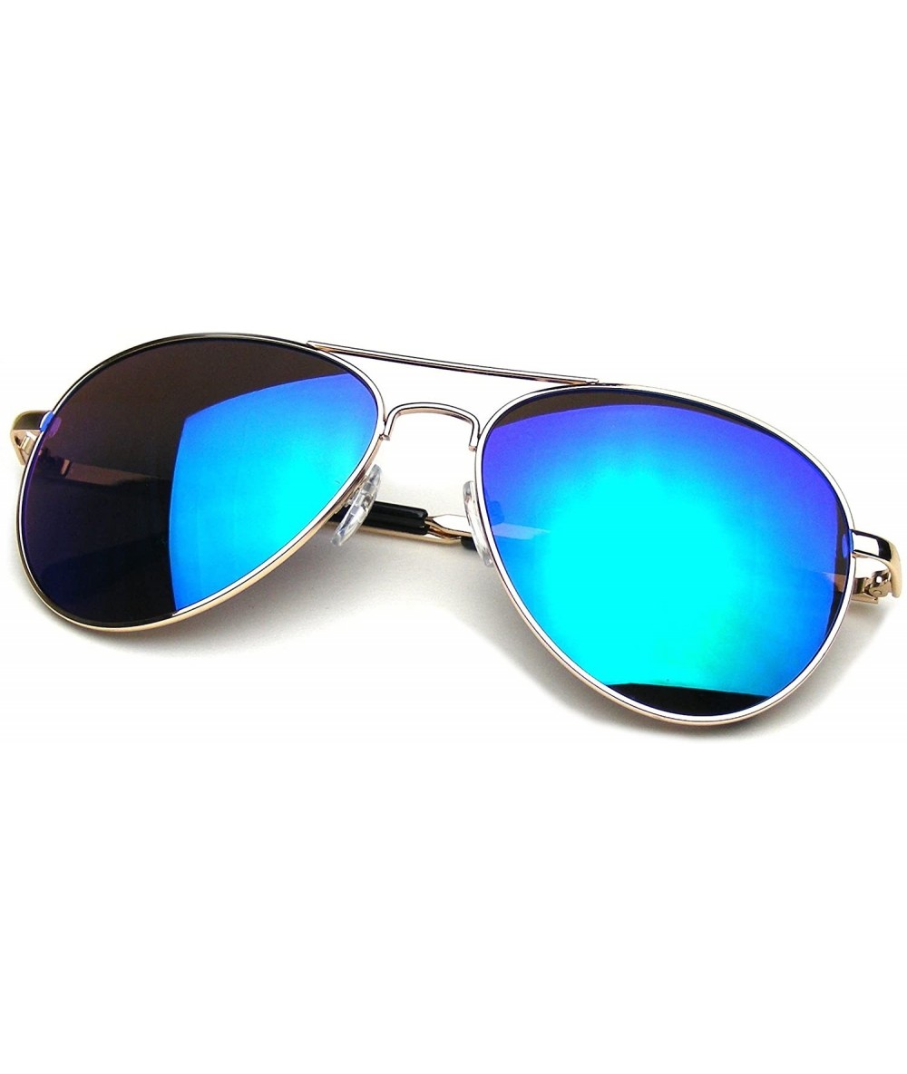 Aviator Flash Mirrored Lens Premium Metal Frame Aviator Sunglasses - Gold - CW11V1KVZZ9 $12.26