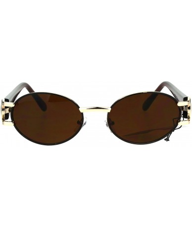 Oval Mens Metal Emblem Luxury 90s Gangster Rapper OG Oval Round Sunglasses - Gold Brown - CI17YW66XYL $12.65