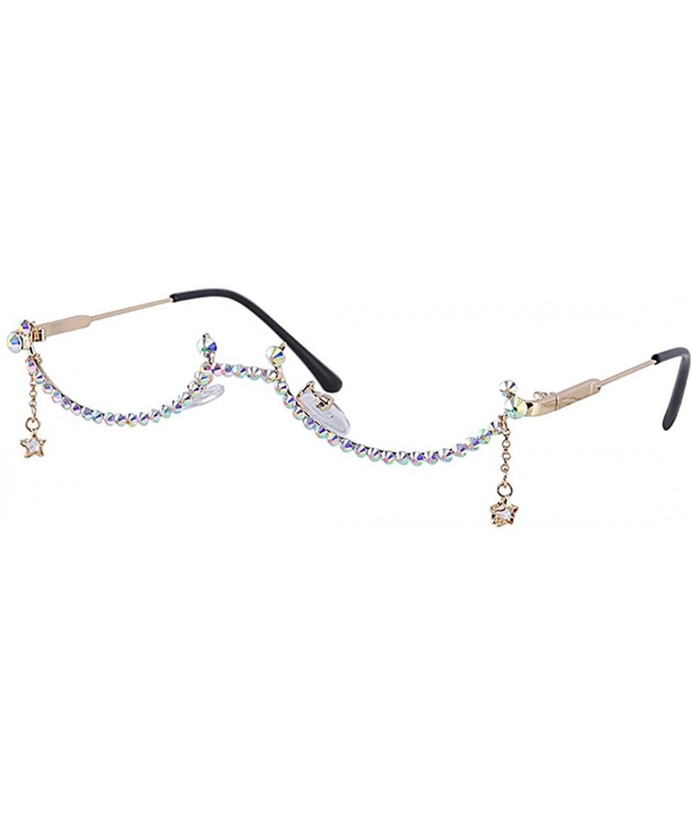 Rimless No Lens Eyeglasses Decor Retro Half Glasses Frame Women Metal Diamond Frame Glasses - Ab - CQ199XUKNH9 $19.07