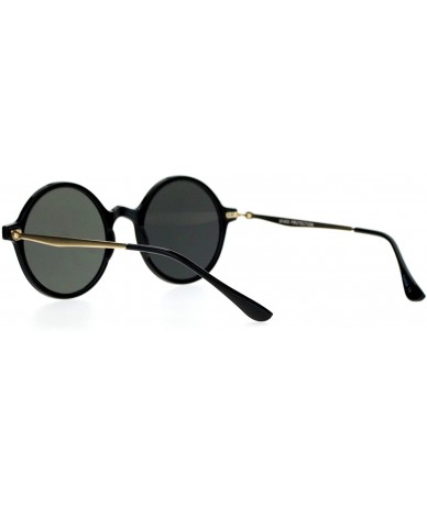 Wayfarer Flat Lens Round Hippie Plastic Mirror Lens Sunglasses - Black Gold - CD12G7GVLL9 $9.48