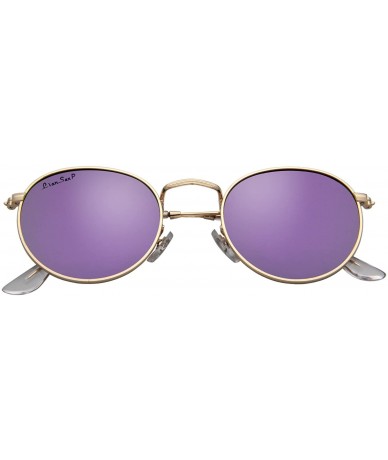 Round Designer Round Sunglasses for Women Mirrored Lens Metal Frame L3447 UV Protection - Polarized Purple - C018IR5HQ2D $14.95