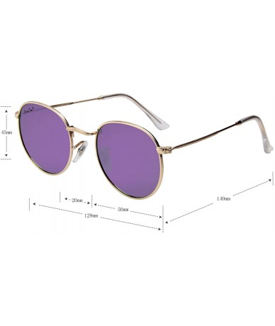 Round Designer Round Sunglasses for Women Mirrored Lens Metal Frame L3447 UV Protection - Polarized Purple - C018IR5HQ2D $14.95