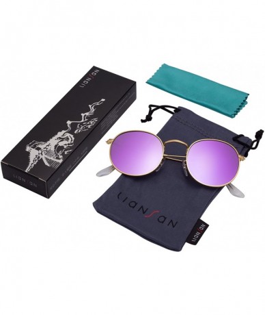 Round Designer Round Sunglasses for Women Mirrored Lens Metal Frame L3447 UV Protection - Polarized Purple - C018IR5HQ2D $14.95