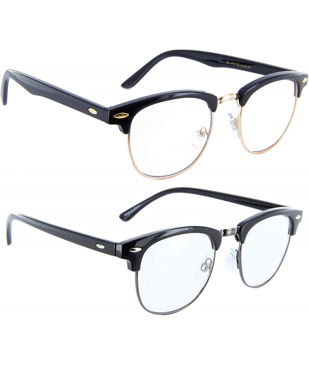 Round Men Women Glasses Half Frame Horned Rim Retro Classic Style - 2 Pack Gold Gunmetal - CX185H5CH99 $11.11