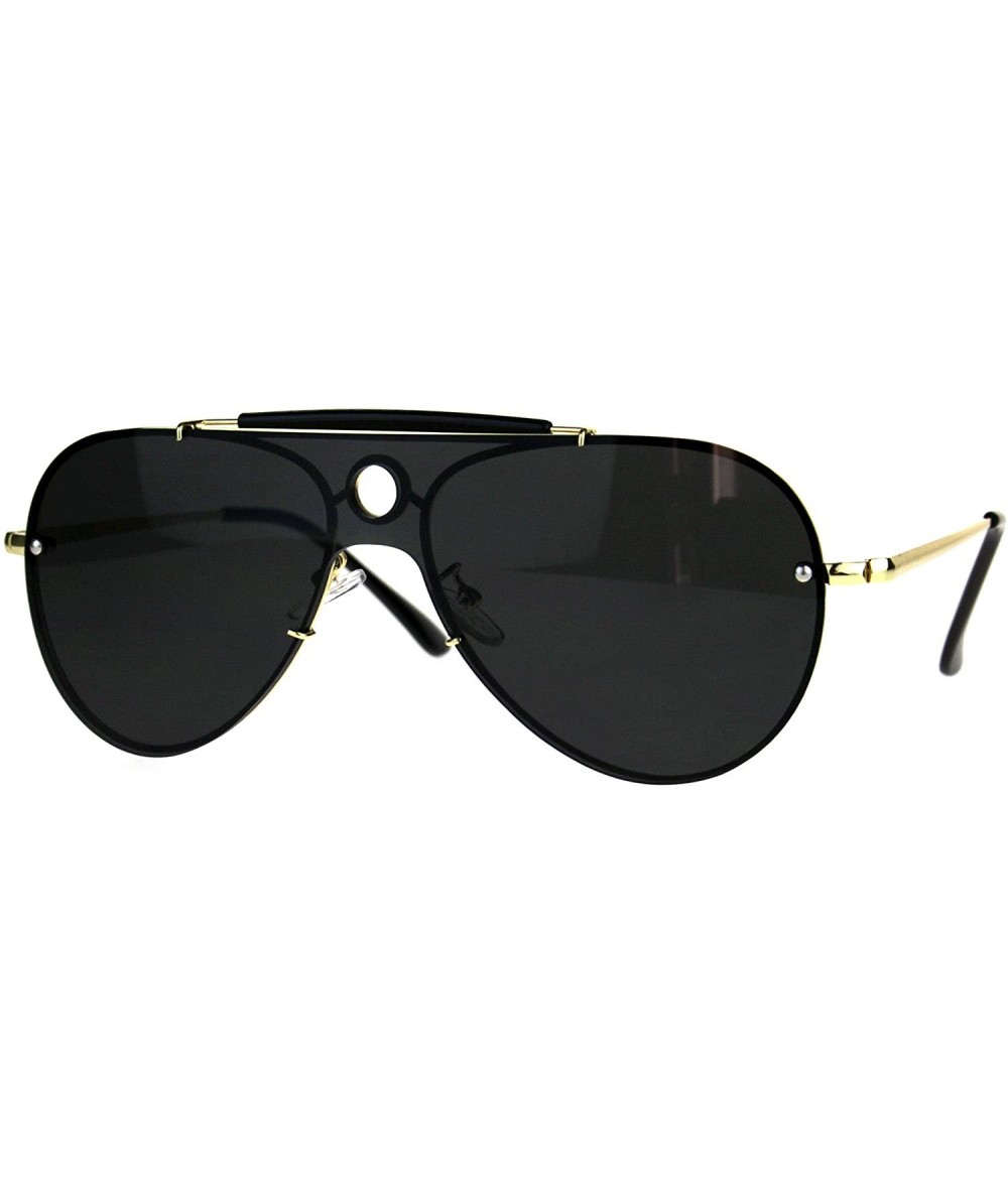 Aviator Vintage Retro Aviator Sunglasses Unisex Rims Behind Lens Style Shades - Gold (Black) - CY189STS6X8 $8.23