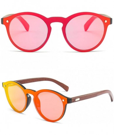 Round Mens Wood Sunglasses Mirror Women Sun Glasses Round One Pieces Lens Eyewear 2019 - Red Mirror - CC18K7HSHMH $7.77