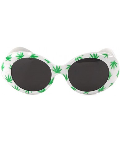 Round Retro Round White Marihuana Sunglasses - CT197R54MDW $12.73