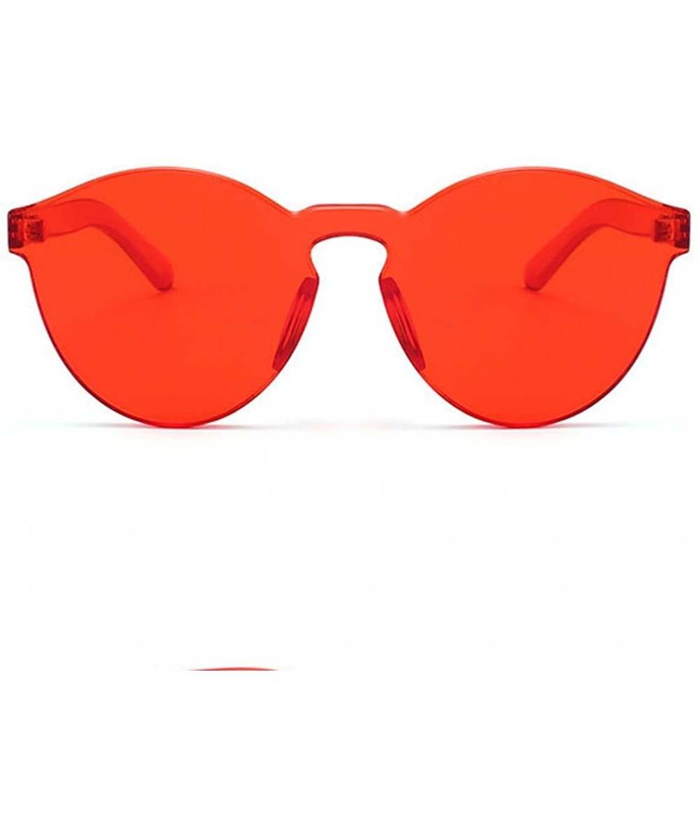 Round Oversized One Piece Rimless Tinted Sunglasses Clear Colored Lenses - Red - CH186M64SM3 $9.90