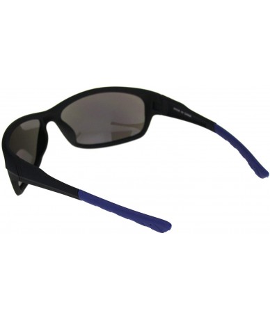 Rectangular Mens Classic Rectangular Warp Around Sport Plastic Sunglasses - Matte Black Blue Blue Mirror - CA18R7KQZCH $8.31