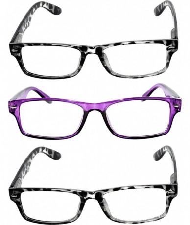 Rectangular Set of 3 Pairs Fashion Narrow Rectangular Colorful Frame Clear Lens Sunglasses - 2_leopard_purple - CS183GU3YUI $...