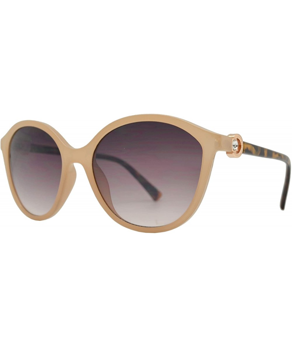 Round Round CatEye Sunglasses with Rhinestone for Women - Beige Tortoise + Brown - CS18OQCQXIG $15.05