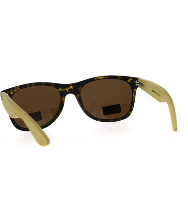 Rectangular Mens Bamboo Wood Arm Classic Horn Rim Hipster Sunglasses - Tortoise Brown - CC180AQ9T2R $11.84