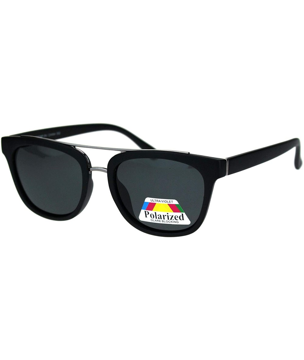 Rectangular Polarized Mod Horn Rim Designer Light Weight Fashion Sunglasses - Matte Black Black - CA18LMWS49I $9.95