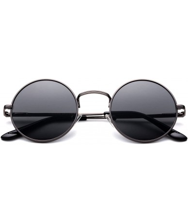 Round Vintage Polaroid Sunglasses Polarized Steampunk - Gunmetal / Smoke - CL18EQWW6QA $9.60