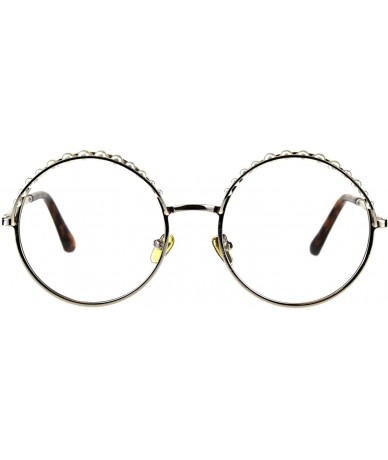 Round Womens Fashion Clear Lens Glasses Round Circle Metal Frame Pearls on Top - Gold - CK18EKOG3CR $13.67