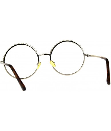 Round Womens Fashion Clear Lens Glasses Round Circle Metal Frame Pearls on Top - Gold - CK18EKOG3CR $13.67