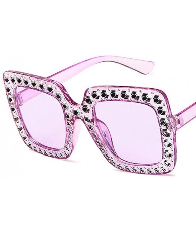 Square Women Fashion Square Frame Rhinestone Decor Sunglasses Sunglasses - Purple - CD199XE36XM $20.87