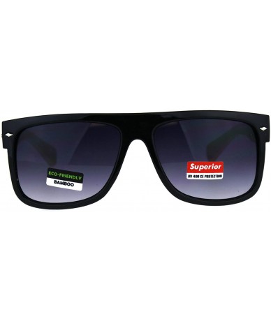 Rectangular Mens Flat Top Hipster Horned Rim Wood Grain Arm Sunglasses - Black Smoke - CP180AQ992H $12.41