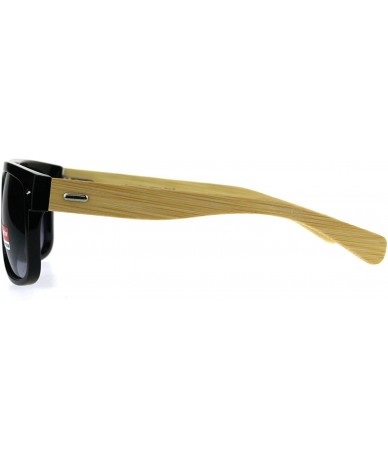 Rectangular Mens Flat Top Hipster Horned Rim Wood Grain Arm Sunglasses - Black Smoke - CP180AQ992H $12.41