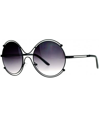 Round Retro Vintage Futurism Oversize Round Gradient Lens Sunglasses - Black - CD11RVJPJY7 $11.25