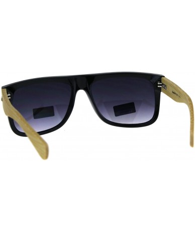 Rectangular Mens Flat Top Hipster Horned Rim Wood Grain Arm Sunglasses - Black Smoke - CP180AQ992H $12.41