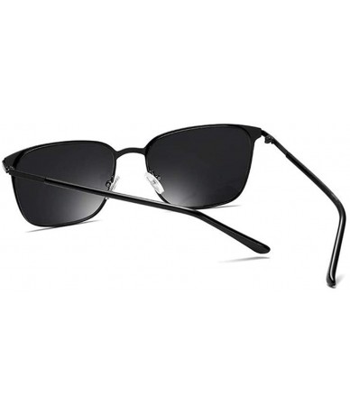 Square Men's Polarized Sunglasses Metal Square Sun Glasses Male Black Driving Goggles UV400 - Black Grey - CH199KZRGMM $10.49