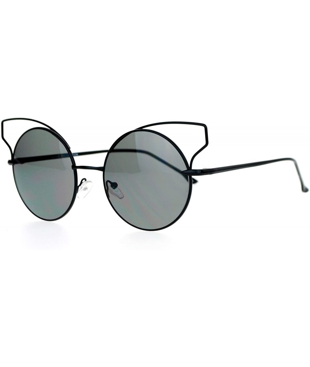 Metal Wire Cat Eye Horn Rim Round Circle Lens Sunglasses - Black ...