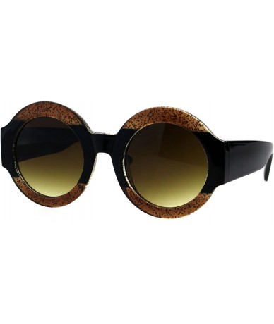 Round Stripe Glitter Pop Color Retro Thick Plastic Round Mod Sunglasses - Brown Black Brown - C518G4AY8UA $11.04