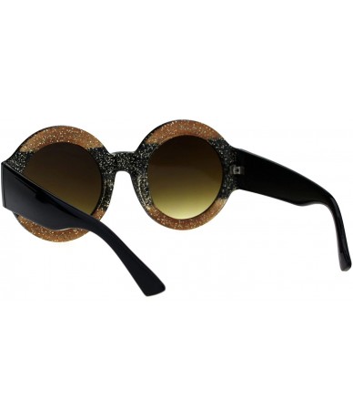 Round Stripe Glitter Pop Color Retro Thick Plastic Round Mod Sunglasses - Brown Black Brown - C518G4AY8UA $11.04