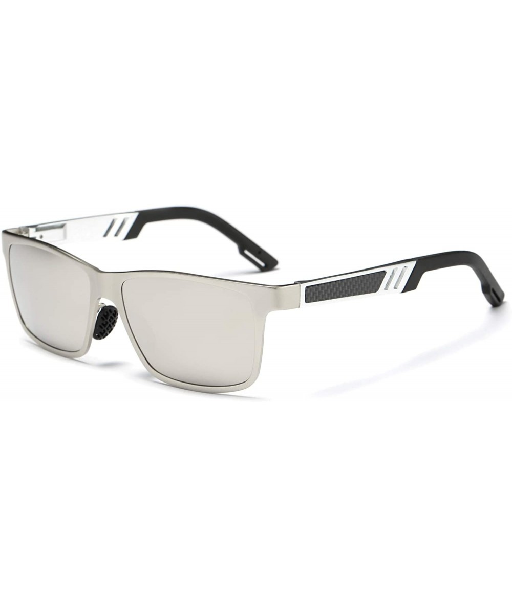 Square Men's Hot Retro Driving Polarized Wayfarer Sunglasses Aluminum magnesium Frame A6560 - Silver-silver - CU18K58O8T9 $14.70