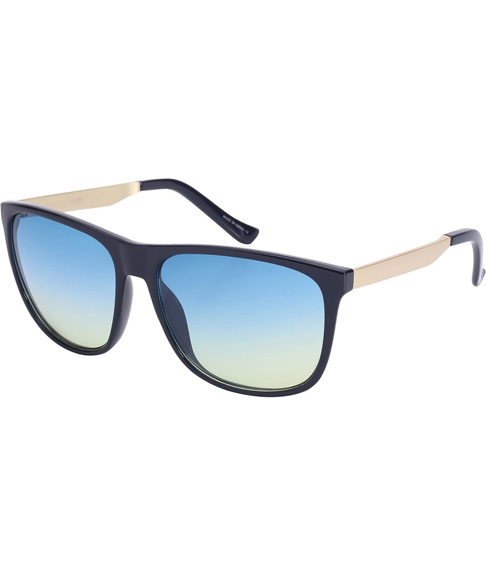 Wayfarer Modern Horned Rim Sunglasses with Two Tone Ocean Lens 541000-OCR - Black - CZ128P9I3RL $7.33