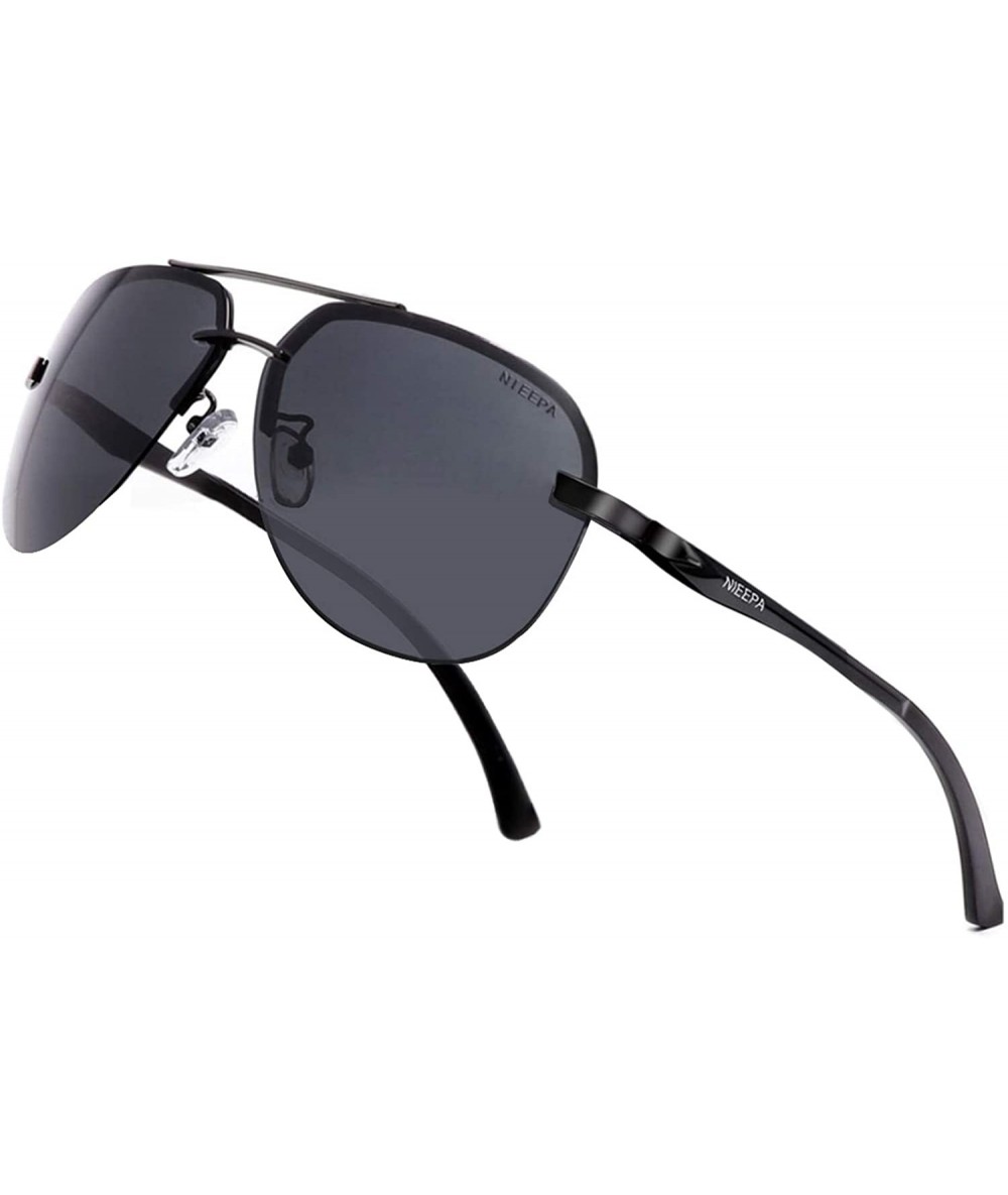 Oval Polarized Aviator Sunglasses Men Women Half Frame Spring Hinges Sun Glasses - Grey Lens/Black Frame - CF186HMXQ6R $15.91