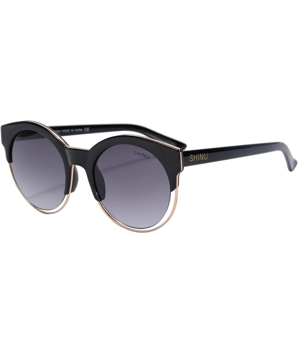 Round Women's Sunglasses Retro Round Frame Glasses for Women Fashion Sunglasses-SH71018 - Black - CM12HSQR3FZ $17.34