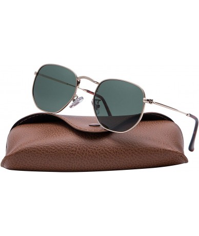 Round Medium Unisex Polygon Polarized Sunglasses - Gold Frame With G15 Lens - CE196HLDHHO $7.43