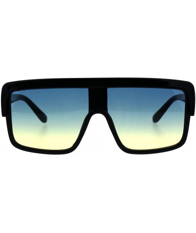 Square Retro Futuristic Sunglasses Flat Top Square Oversized Shades UV 400 - Black (Blue Yellow) - CQ18GNG0QR6 $11.90