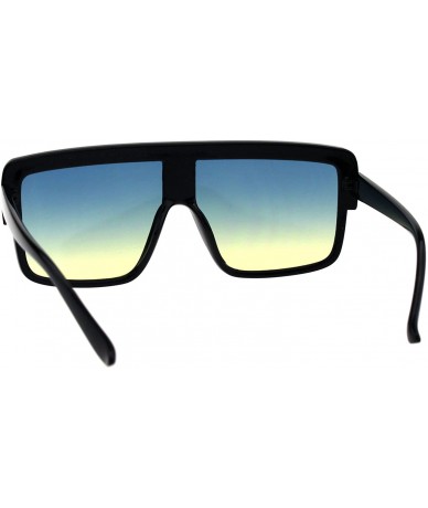 Square Retro Futuristic Sunglasses Flat Top Square Oversized Shades UV 400 - Black (Blue Yellow) - CQ18GNG0QR6 $11.90