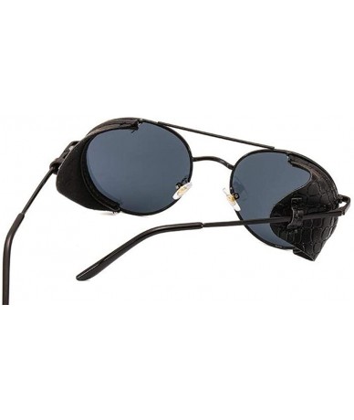 Round Fashion ladies sunglasses punk metal round frame leather windproof edge UV400 - CO198USYYLW $18.18