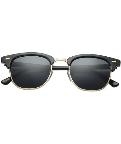 Round Unisex Retro Classic Stylish Malcom Half Frame Polarized Sunglasses - Gloss Black - Smoke - CV187U0QYGR $11.05