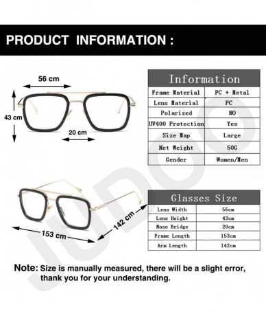 Rectangular Tony Stark Glasses Retro Square Aviator Sunglasses for Men Women Metal Frame - Gold /Black Circle - CN18WTYSN7D $...