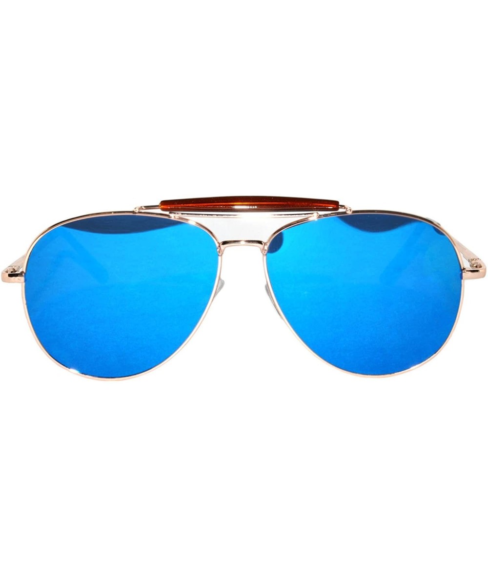 Aviator Aviator Women Men Metal Sunglasses Fashion Designer Frame Colored Lens - Flat_10389_c3_gld_blu - CK185IECI4C $12.54