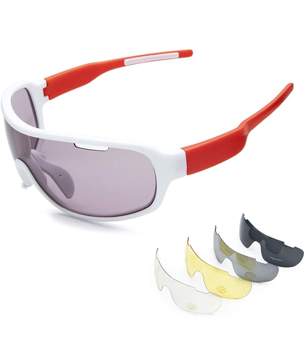 Sport Protection Polarized Sunglasses Interchangeable - Red - CS18Y5X75A2 $18.71