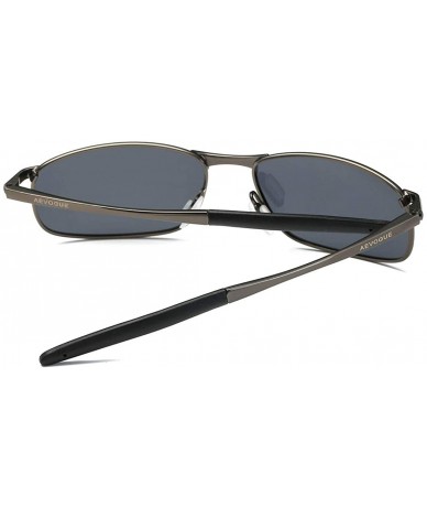 Rectangular Polarized Sunglasses For Men Rectangle Metal Frame Retro Sun Glasses AE0395 - Gray&black - CI17YAOX2YZ $10.17