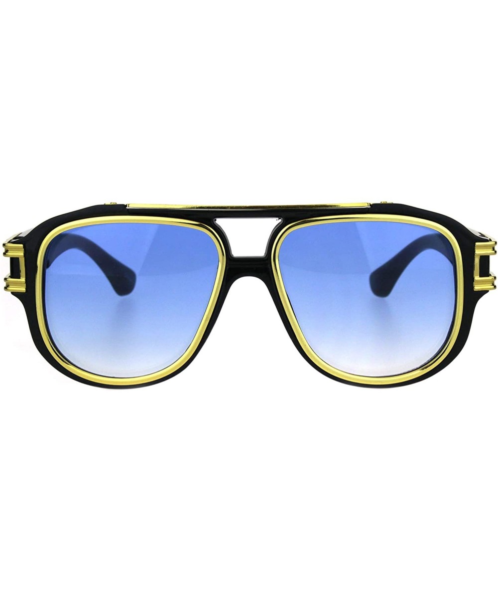 Square Mens Fashion Sunglasses Gold Metal Lined Square Frame UV 400 - Black (Blue) - CG18IYQ8QHY $9.40