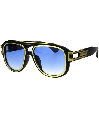 Square Mens Fashion Sunglasses Gold Metal Lined Square Frame UV 400 - Black (Blue) - CG18IYQ8QHY $9.40