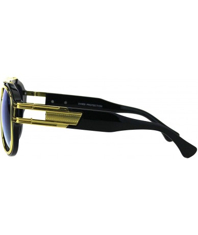 Square Mens Fashion Sunglasses Gold Metal Lined Square Frame UV 400 - Black (Blue) - CG18IYQ8QHY $9.40