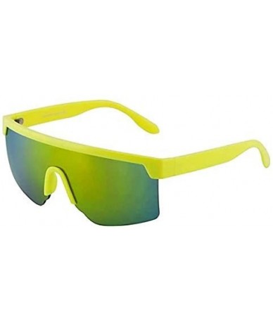 Goggle Oversized Semi Rimless Neon Rainbow Mirrored Lens UV Protection Shield Lens Retro Flat Top Sunglasses - C4197KCZXOC $2...