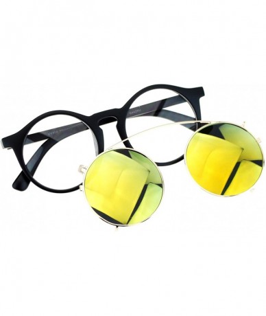 Round Circle Round Keyhole Glasses Sunglasses with Detachable Mirrored Lens Clip On - Matte Black Orange - C211ZFVX599 $10.53