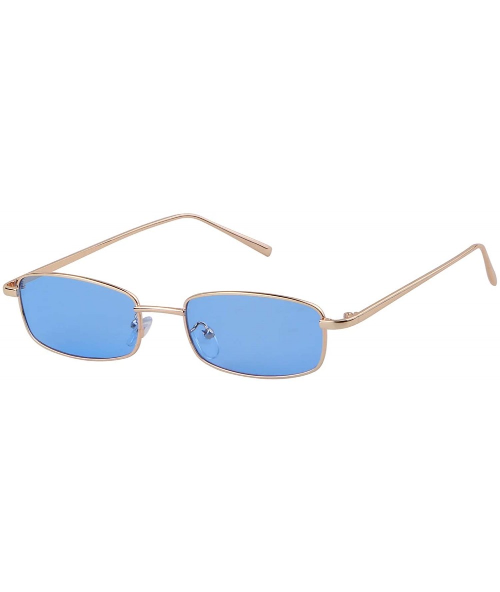 Square Retro Small Square Sunglasses Metal Frame Clear Candy Colors Lens Glasses - Blue - CF18XL3R26R $10.27