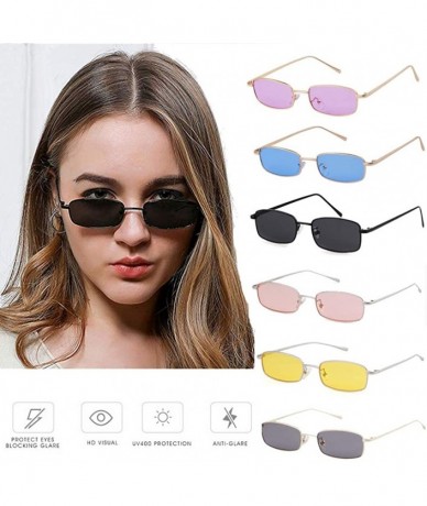 Square Retro Small Square Sunglasses Metal Frame Clear Candy Colors Lens Glasses - Blue - CF18XL3R26R $10.27