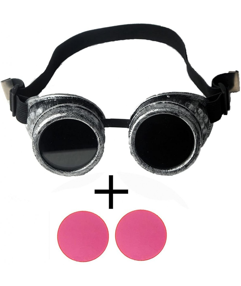 Goggle Rave Retro Goggles Vintage Steampunk Glasses for Cosplay Halloween - Frame+pink Lenses - CD18HZKTH90 $11.65